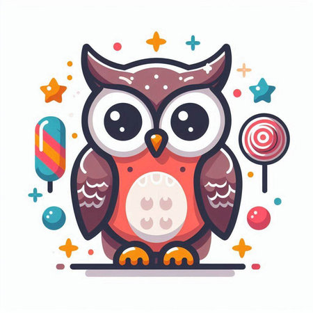 Cute cartoon owl with lollipops. Vector illustration.のイラスト素材