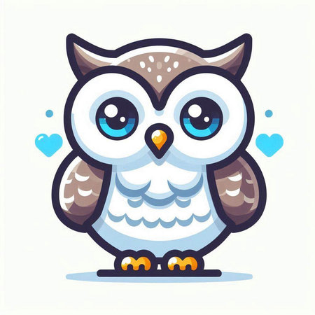 Cute cartoon owl with blue eyes on white background. Vector illustration.のイラスト素材