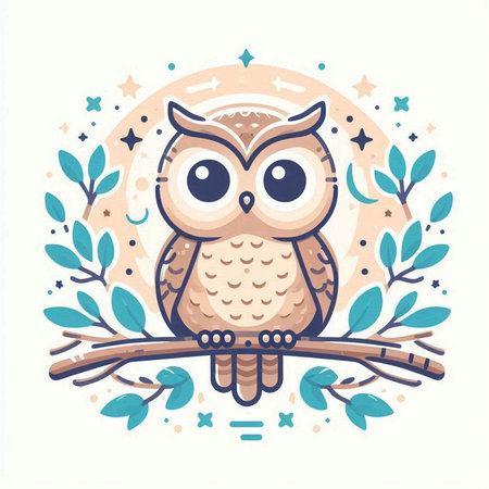 Owl sitting on a branch. Vector illustration in cartoon style.のイラスト素材