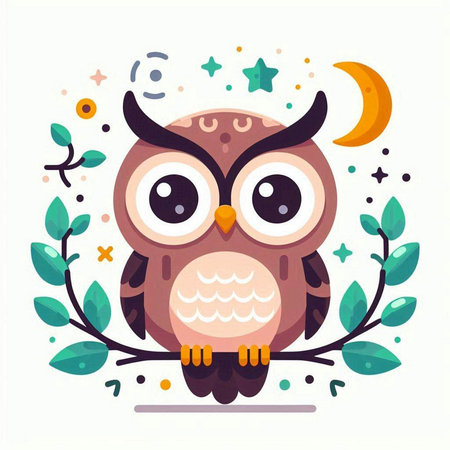 Cute cartoon owl. Vector illustration in flat style on white background.のイラスト素材
