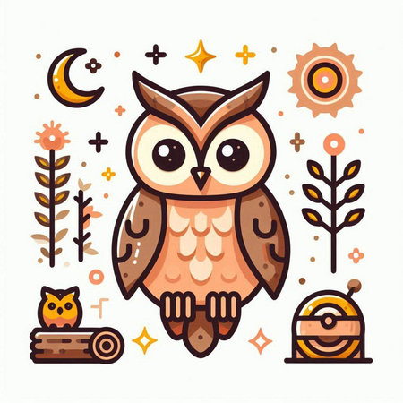 Cute owl. Vector illustration in flat style. Isolated on white background.のイラスト素材