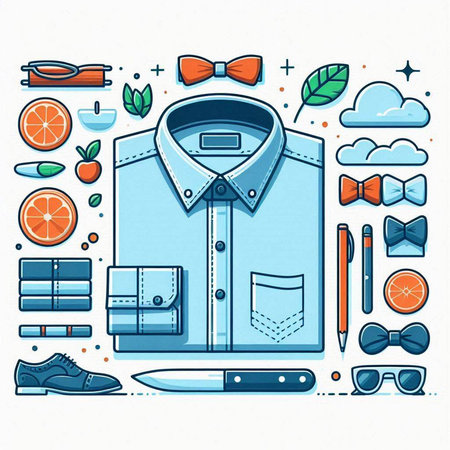 Set of men's clothes and accessories. Vector illustration in line style.のイラスト素材