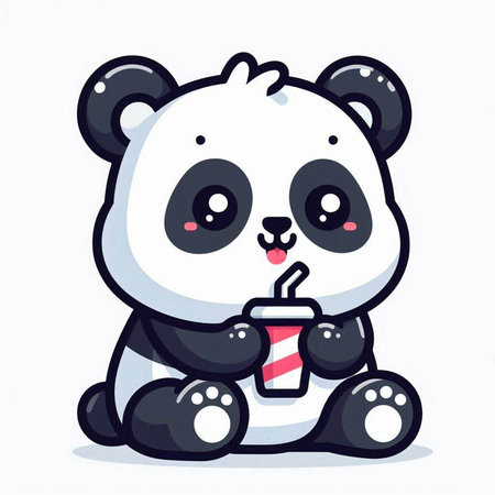 Cute panda with a drink. Vector cartoon character illustration.のイラスト素材