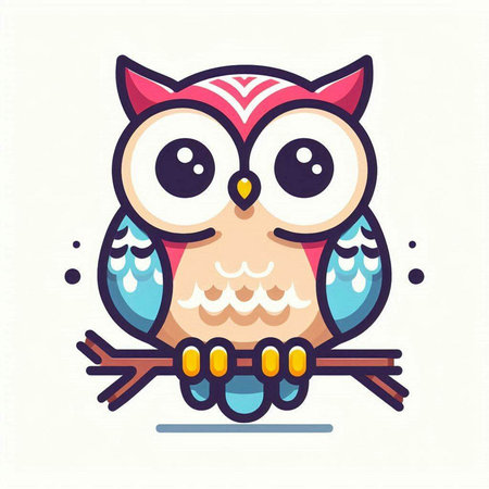 Cute owl on tree branch. Vector illustration in flat style.のイラスト素材