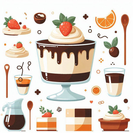 Coffee desserts set. Vector illustration in flat cartoon style.のイラスト素材