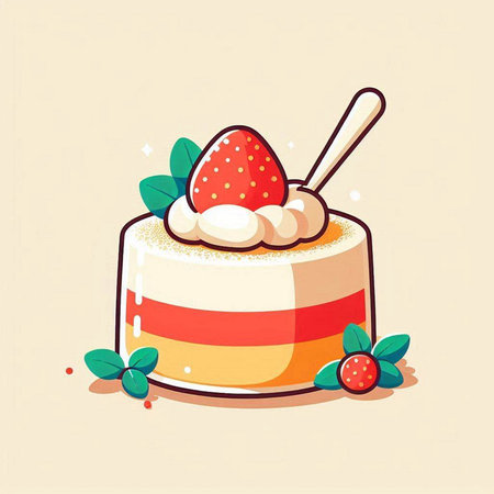 Strawberry cake with whipped cream and strawberries. Vector illustration.のイラスト素材