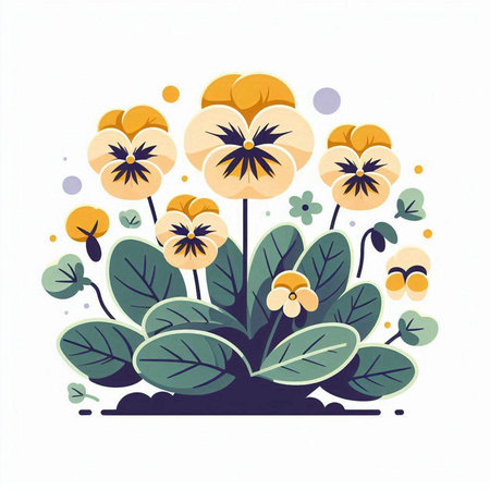Pansy flowers in flat style. Hand drawn vector illustration.のイラスト素材