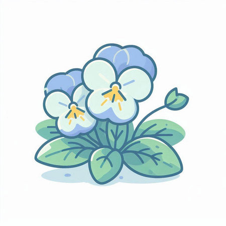 Blue pansy flower isolated on white background. Hand drawn vector illustration.のイラスト素材