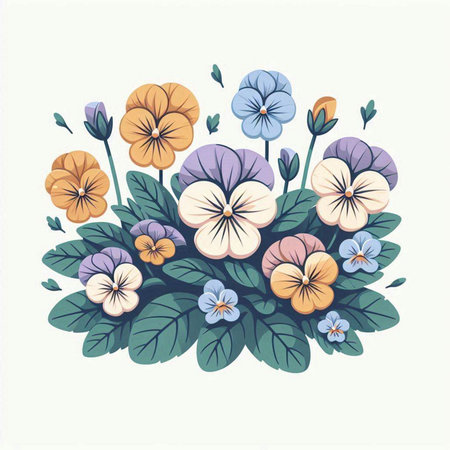 Vector illustration of a bouquet of pansy flowers in retro styleのイラスト素材