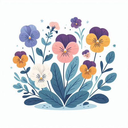 Flower bouquet with pansy. Hand drawn vector illustration.のイラスト素材
