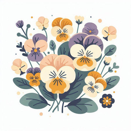 Viola, pansy, viola flowers bouquet. Hand drawn vector illustration.のイラスト素材
