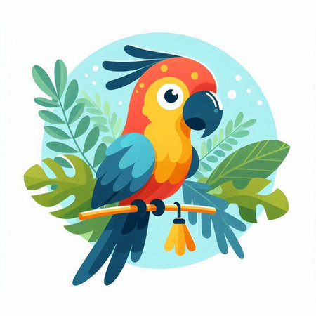 Cute parrot on the branch. Vector illustration in cartoon style.のイラスト素材