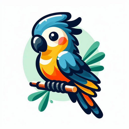 Cute parrot on a branch. Vector illustration in cartoon style.のイラスト素材
