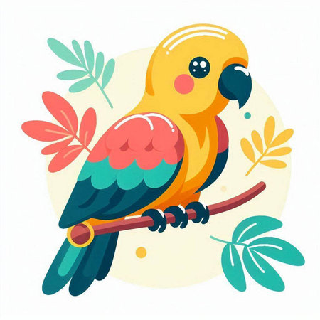 Cute parrot sitting on a branch. Vector illustration in cartoon style.のイラスト素材