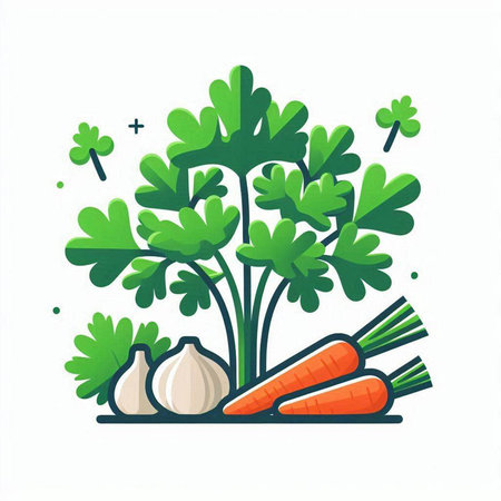 Vegetable vector illustration. Carrot, onion, garlic, parsley.のイラスト素材
