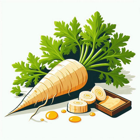 Carrot vector illustration. Carrot with parsley and egg yolkのイラスト素材