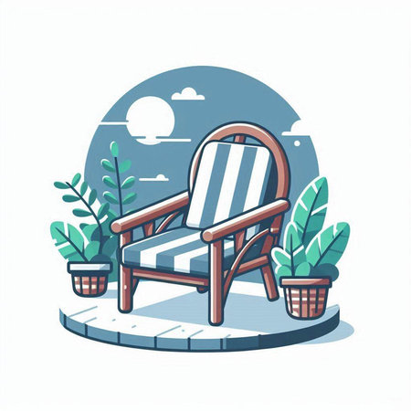 Comfortable armchair in the garden. Vector illustration in flat styleのイラスト素材