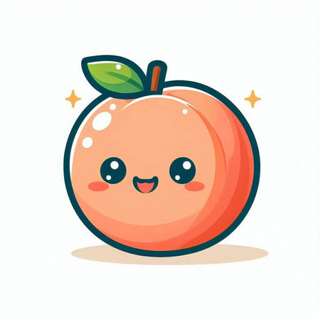 Cute peach fruit character. Vector flat cartoon kawaii illustrationのイラスト素材