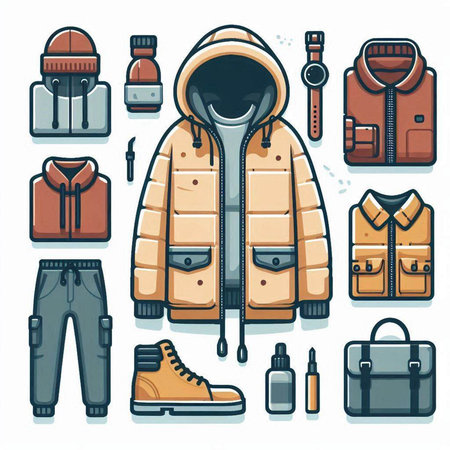 Set of winter clothing and accessories. Vector illustration in cartoon style.のイラスト素材