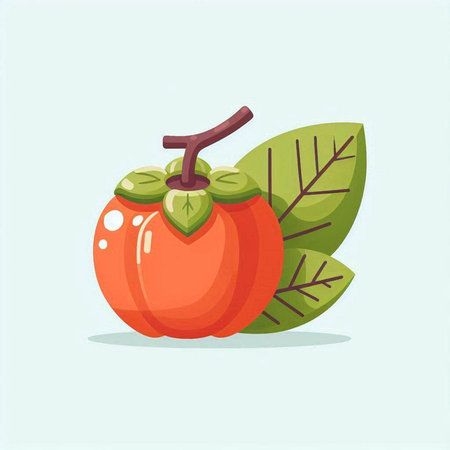 Ripe persimmon with leaves. Vector illustration in cartoon styleのイラスト素材
