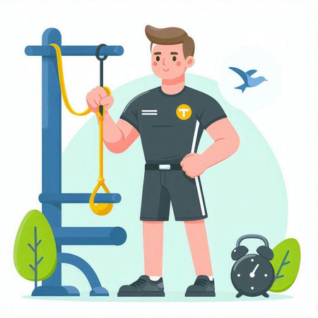 Policeman at the gym. Vector illustration in cartoon style.のイラスト素材