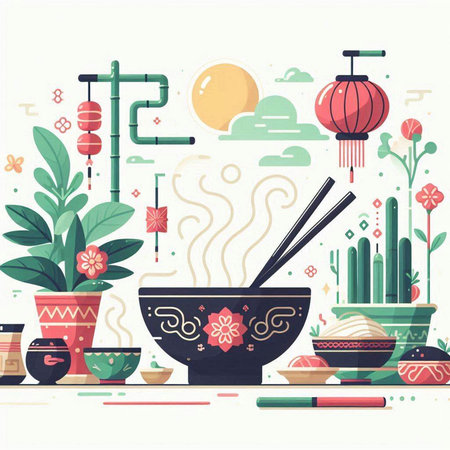 Chinese cuisine. Vector illustration in flat style. Set of elements for design.のイラスト素材