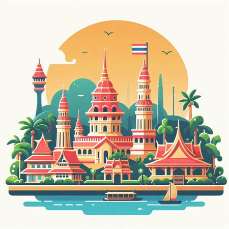 Malaysia city skyline in flat style. Vector illustration design.のイラスト素材