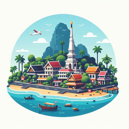 Landscape of the island of Phuket, Thailand. Vector illustrationのイラスト素材