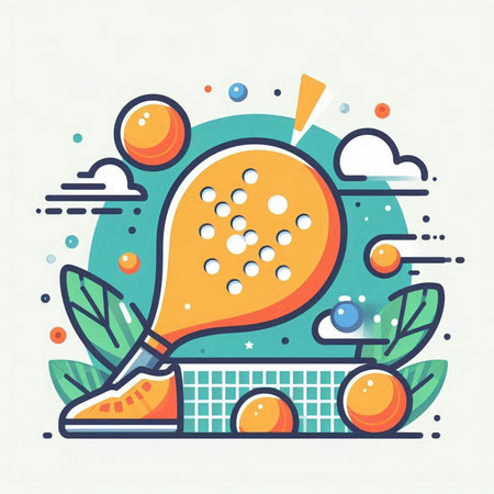 Tennis racket with ball and balls. Flat design vector illustration.のイラスト素材