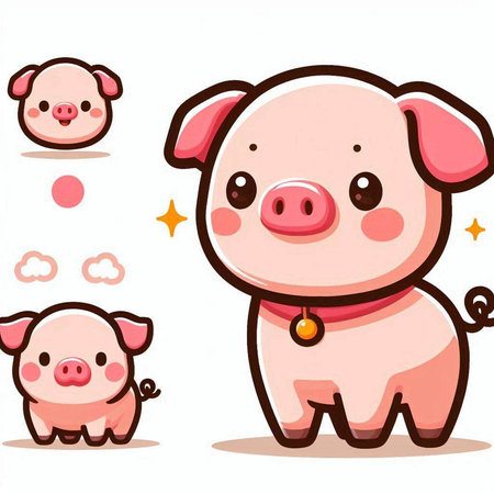 Cute Pig Cartoon Mascot Character with Different Emotions.のイラスト素材