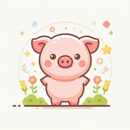 Cute cartoon pig. Vector illustration. Isolated on white background.のイラスト素材