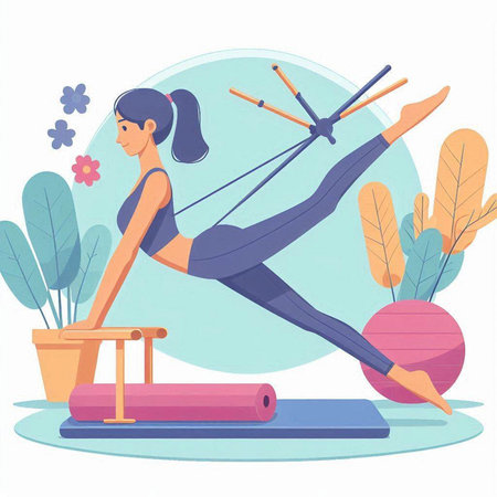 Vector illustration of a girl doing yoga, pilates, fitness, healthy lifestyle.のイラスト素材