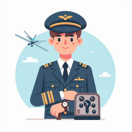 Pilot in uniform with remote control. Vector illustration in flat styleのイラスト素材