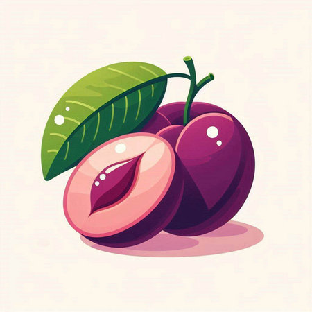 Plum fruit vector illustration. Isolated on a white background.のイラスト素材
