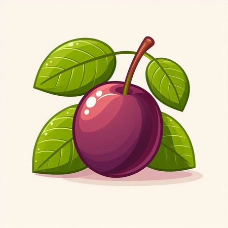 Plum fruit with leafs on white background. Vector illustration.のイラスト素材