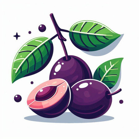 Black olives on branch with leaves. Vector illustration in cartoon styleのイラスト素材