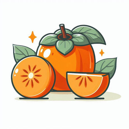 Cartoon persimmon fruit isolated on white background. Vector illustration.のイラスト素材