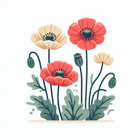 Hand drawn poppies. Vector illustration in a flat style.のイラスト素材