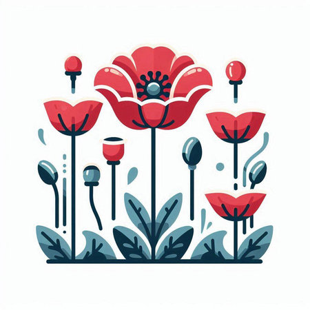 Poppies flowers. Hand drawn vector illustration in cartoon style.のイラスト素材