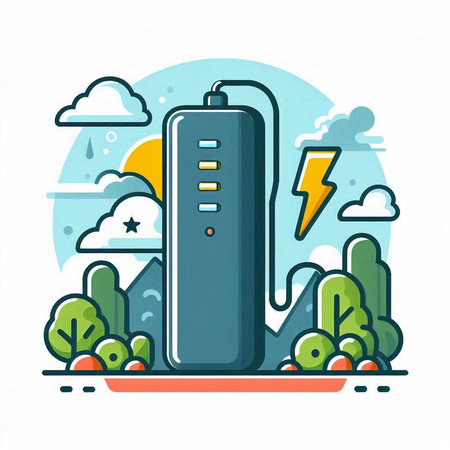 Power bank on a background of nature. Flat design vector illustration.のイラスト素材