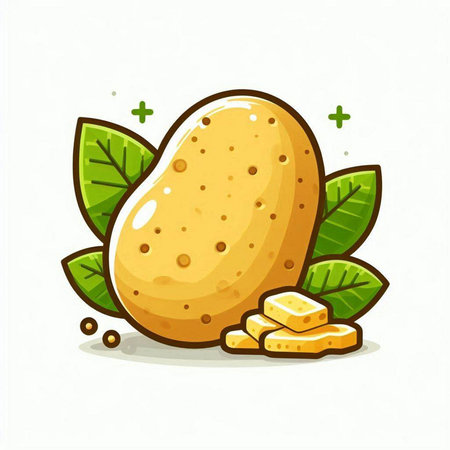 Potato with leaves. Vector illustration isolated on a white background.のイラスト素材
