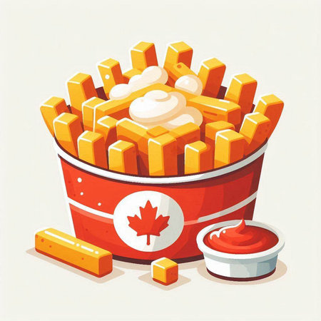 French fries with ketchup and mayonnaise. Vector illustration.のイラスト素材