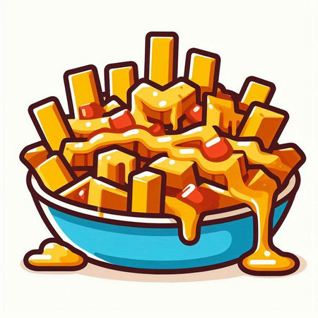 Vector illustration of a bowl of french fries with ketchup and mustardのイラスト素材
