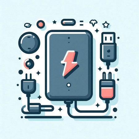 Power bank. Power supply. Vector illustration in flat linear style.のイラスト素材