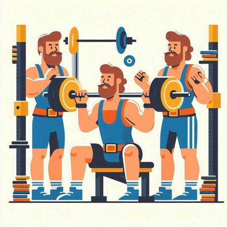 Fitness man in sportswear lifting barbell. Cartoon vector illustrationのイラスト素材