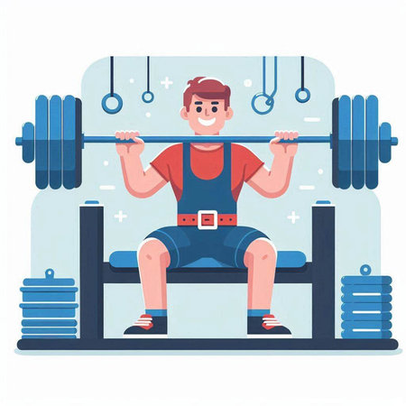 Man lifting barbell. Flat style vector illustration isolated on white background.のイラスト素材