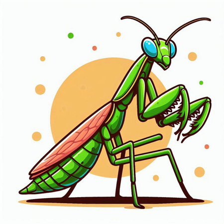 Praying mantis cartoon vector illustration isolated on white background.のイラスト素材