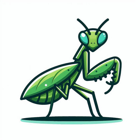 Praying Mantis. Hand drawn vector illustration in cartoon style.のイラスト素材