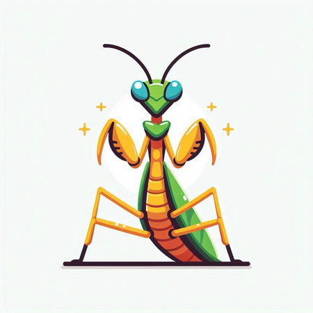 Mantis cartoon vector illustration isolated on white background. Mantis icon.のイラスト素材