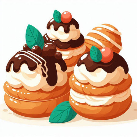 Illustration of a Cakes with Cream and Chocolate on a White Backgroundのイラスト素材